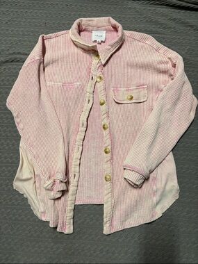Le Lis Pink Waffle Knit Button-Down Shirt Jacket